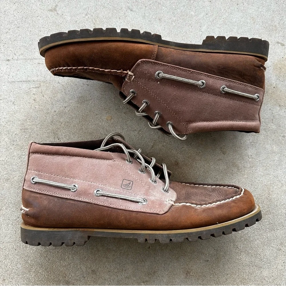 Sperry Top Sider Brown Leather Chukka Moc Toe Boots Shoes Men’s size 10.5